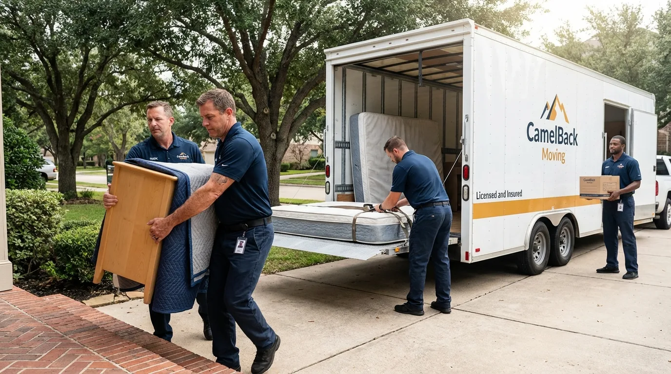 Crew loading residential truck for cross-state move from Alliance, OH